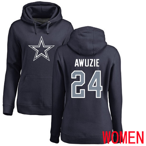 Women Dallas Cowboys Navy Blue Chidobe Awuzie Name and Number Logo 24 Pullover NFL Hoodie Sweatshirts